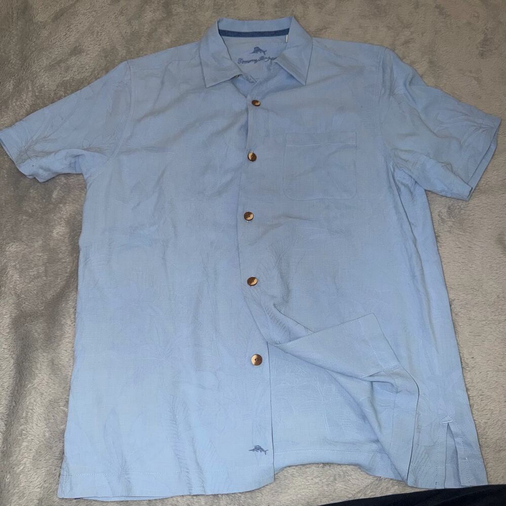 Tommy Bahama 100% Silk Camp Shirt Men’s S Blue Floral Embroidered Casual